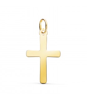 Cruces de oro 18 kilates para bautizo y comunión - Colgante cruz plana a láser 24 mm
