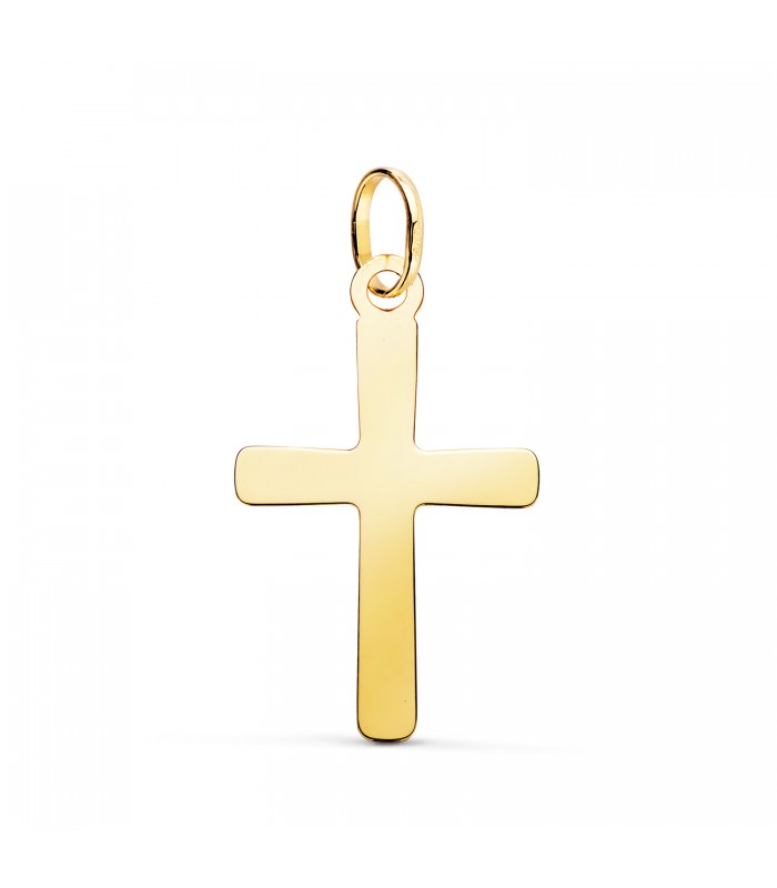 Cruces de oro 18 kilates para bautizo y comunión - Colgante cruz plana a láser 24 mm
