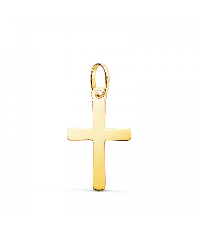 Cruces de oro 18 kilates para bautizo y comunión - Colgante cruz plana a láser 20 mm