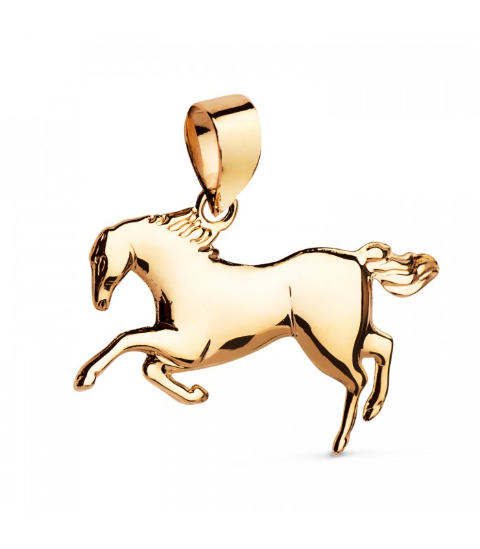 Pendentif porte-bonheur avec motif cheval au galop or 18k, pour homme ou femme.