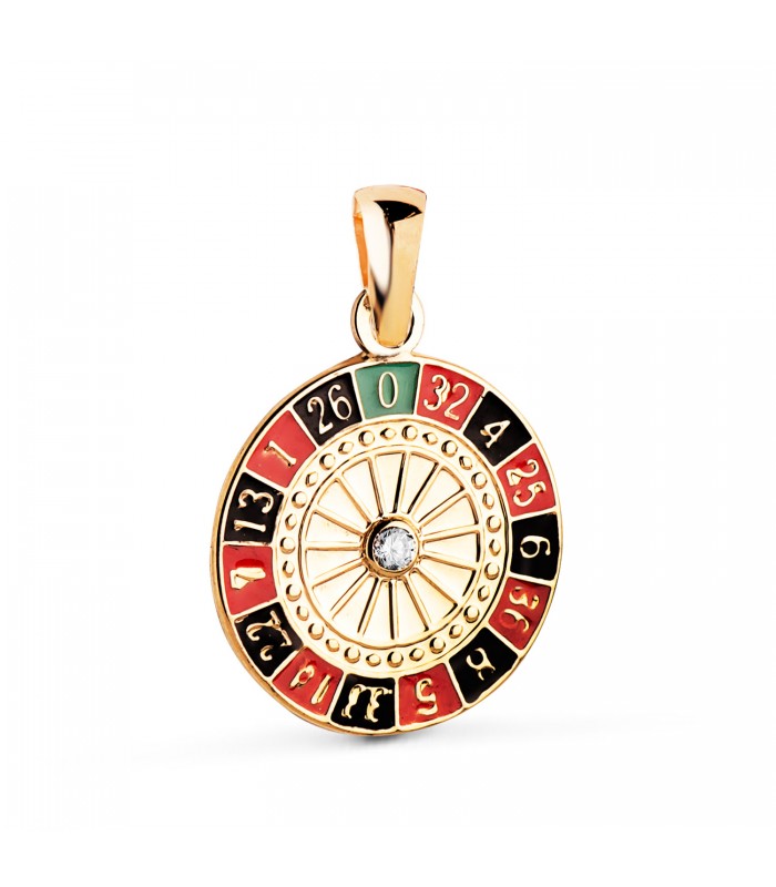 Colgante para hombre con ruleta de casino esmaltada con circonita central 14,5 mm
