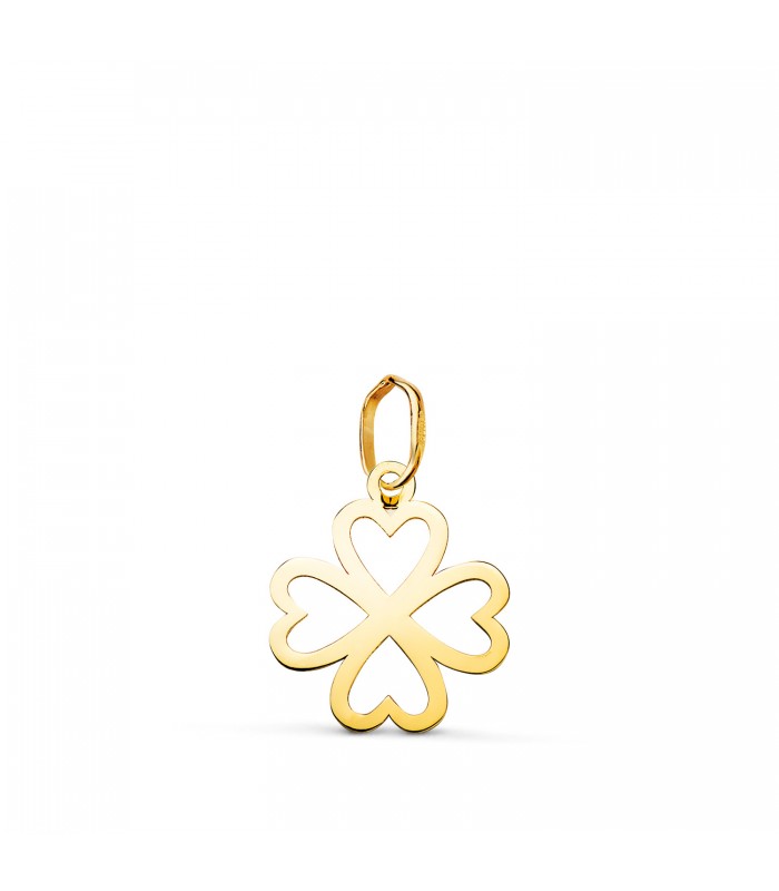 Ciondolo portafortuna quadrifoglio oro giallo 750, 14 mm. Ciondoli per donna.