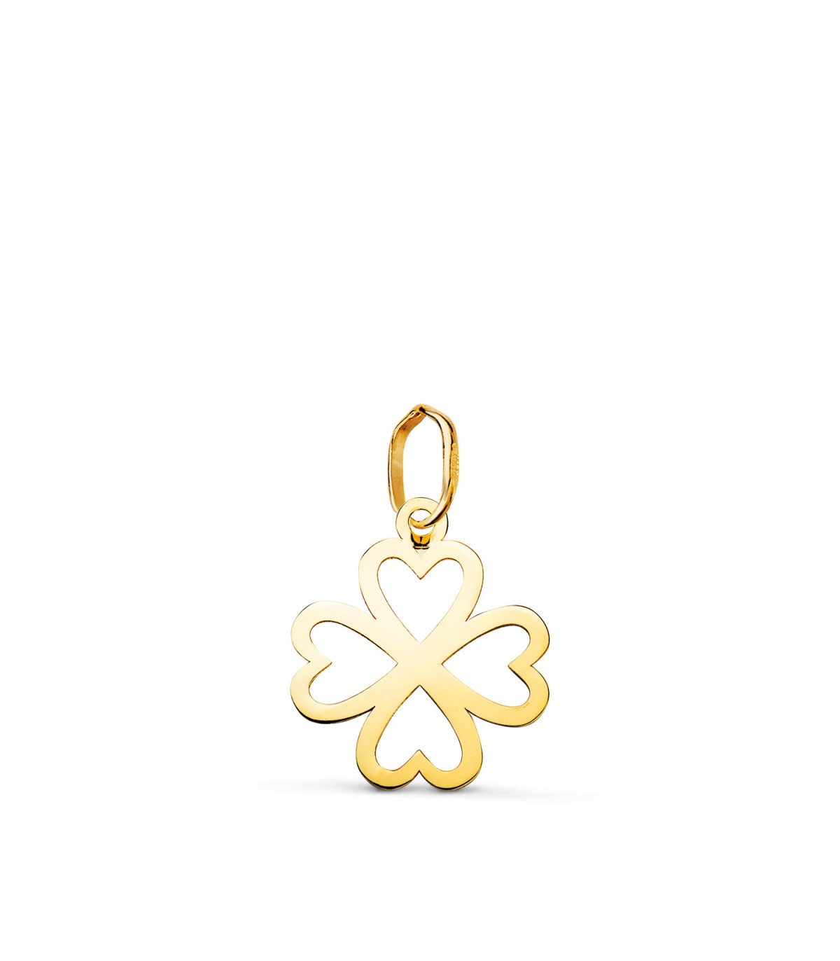 Ciondolo portafortuna quadrifoglio oro giallo 750, 14 mm. Ciondoli per donna.