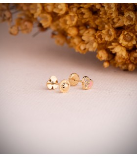 Boucles d'oreilles pour bebé avec cœur émail rose Agnes Or 18 carats 5,5mm