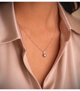 Pendentif pour femme en or blanc 750, collier solitaire rond avec zircone taille brillant 7 mm