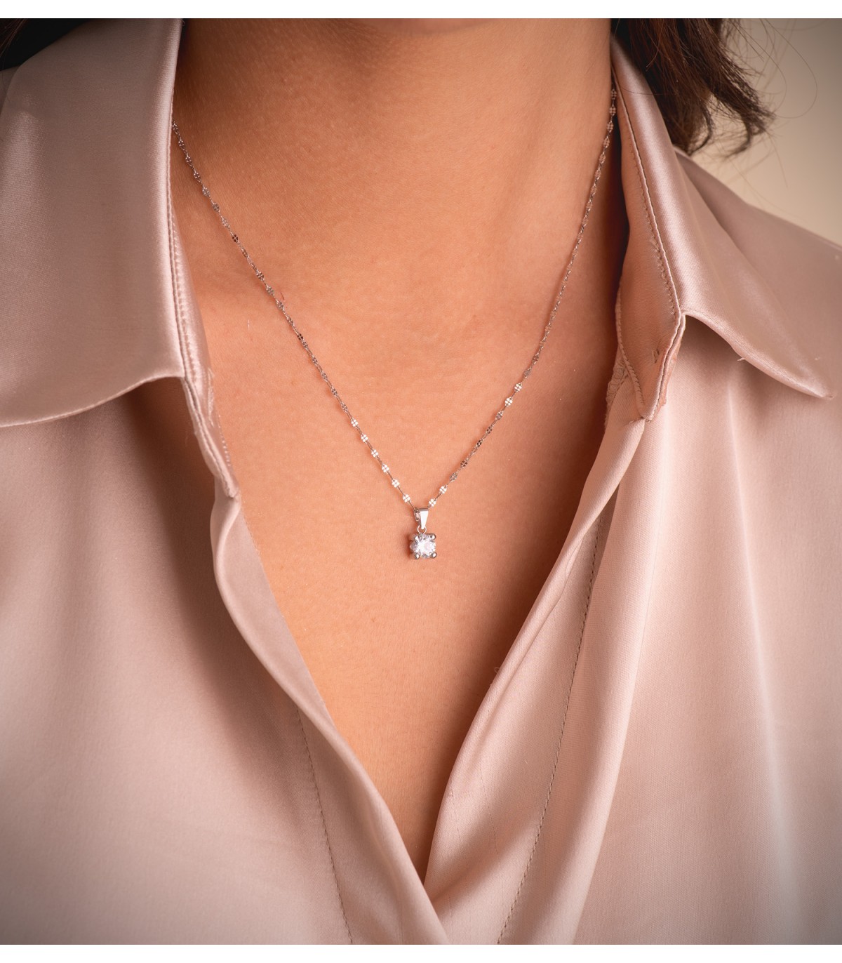 Pendentif femme Alina Or blanc 18K 6mm | collier solitaire 4 griffes pour femme - Or 750 - Zircone