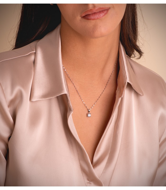 Pendentif femme Alina Or blanc 18K 6mm | collier solitaire 4 griffes pour femme - Or 750 - Zircone
