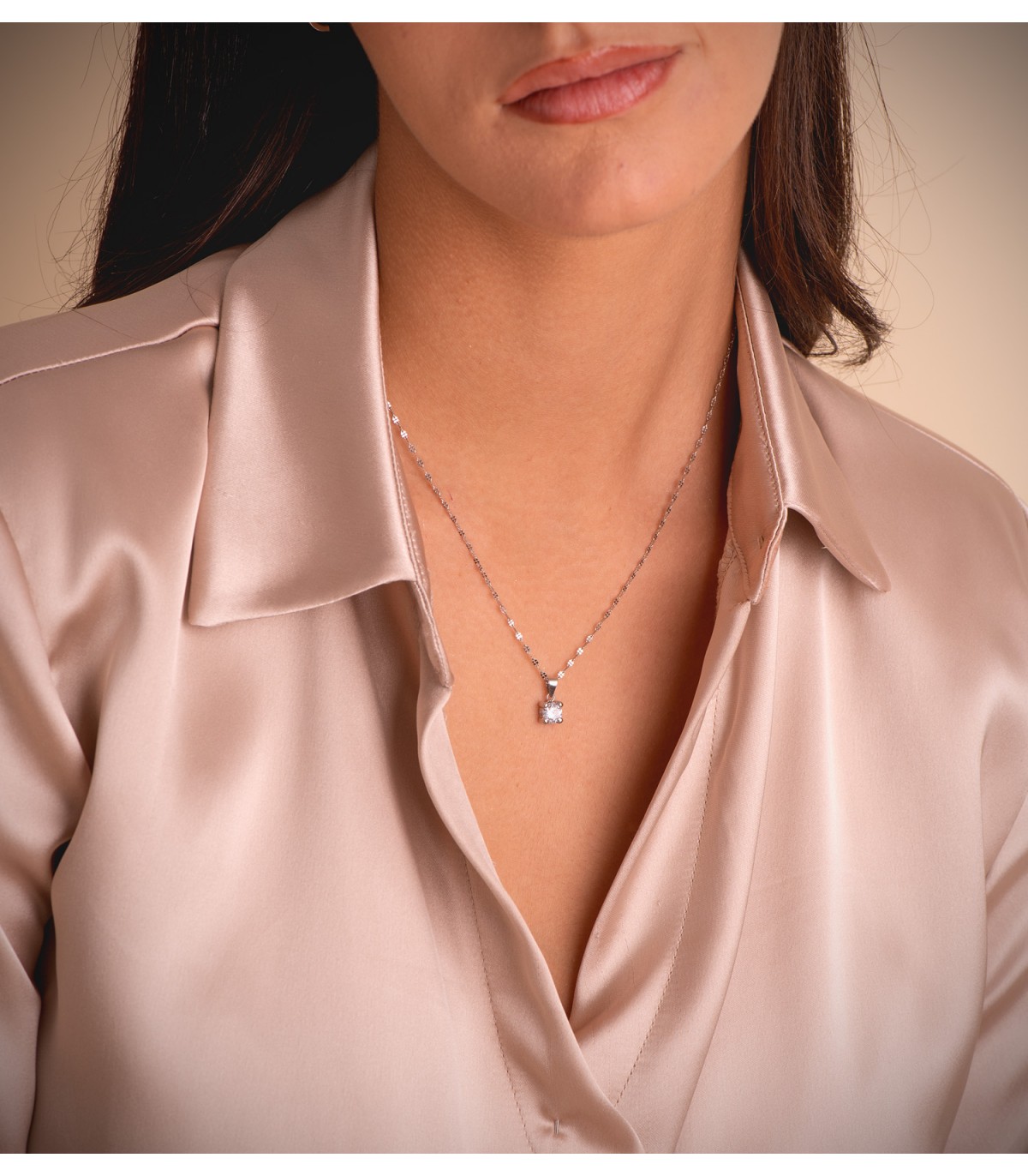 Pendentif femme Alina Or blanc 18K 6mm | collier solitaire 4 griffes pour femme - Or 750 - Zircone