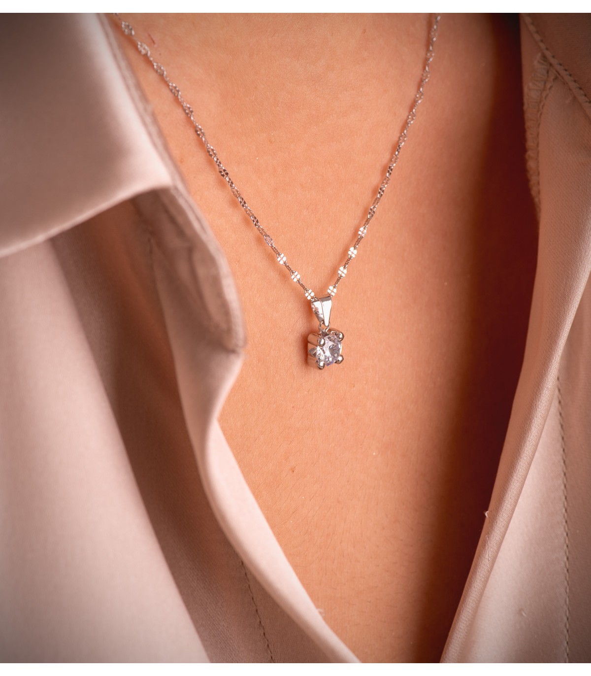 Pendentif femme Alina Or blanc 18K 6mm | collier solitaire 4 griffes pour femme - Or 750 - Zircone