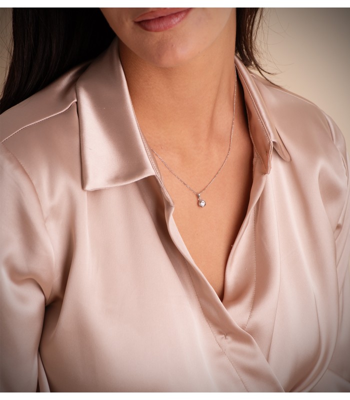 Ciondolo punto luce Mercedes 6,5 mm oro bianco 18 kt, collana con zircone taglio brillante