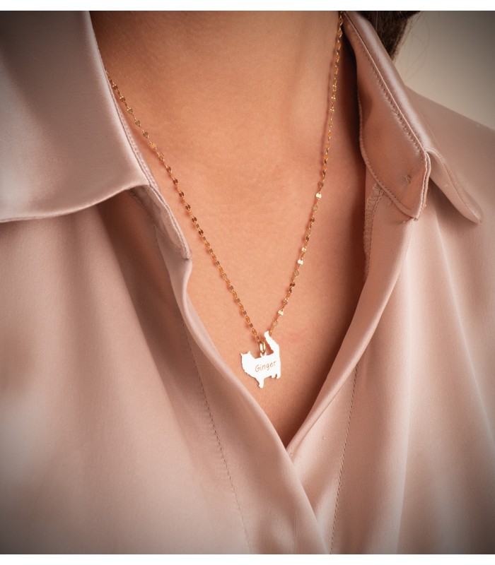Personalisierter Anhänger Langhaarige Katze Gold 18K