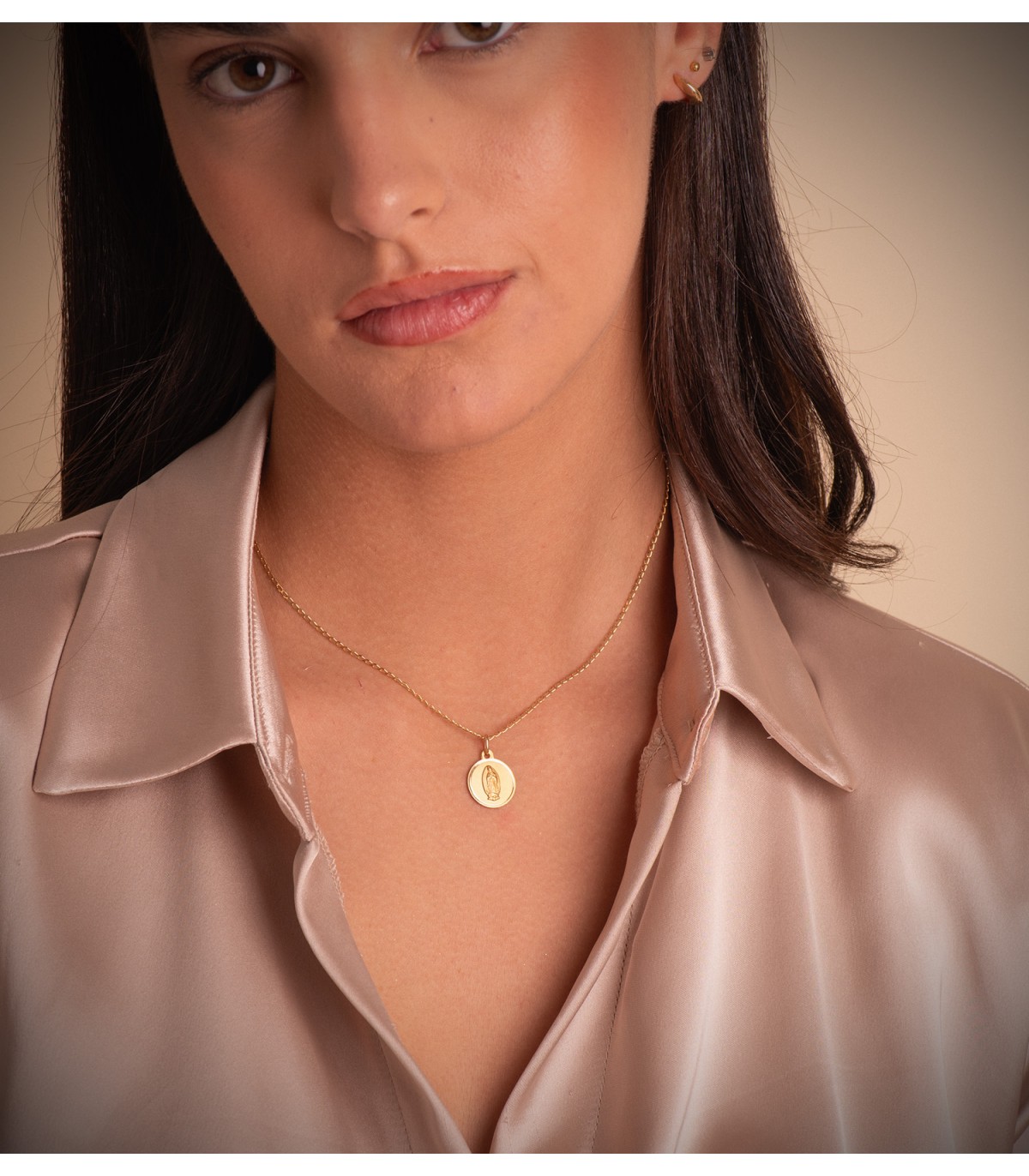 Médaille Guadalupe Drapeau Mexique Or 18K 14mm Biseau