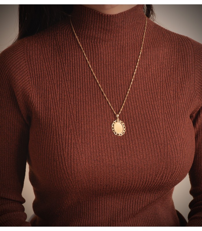 Pendentif Photo Entouré Or Jaune 18K 33mm. Médaillon photo en or 750.