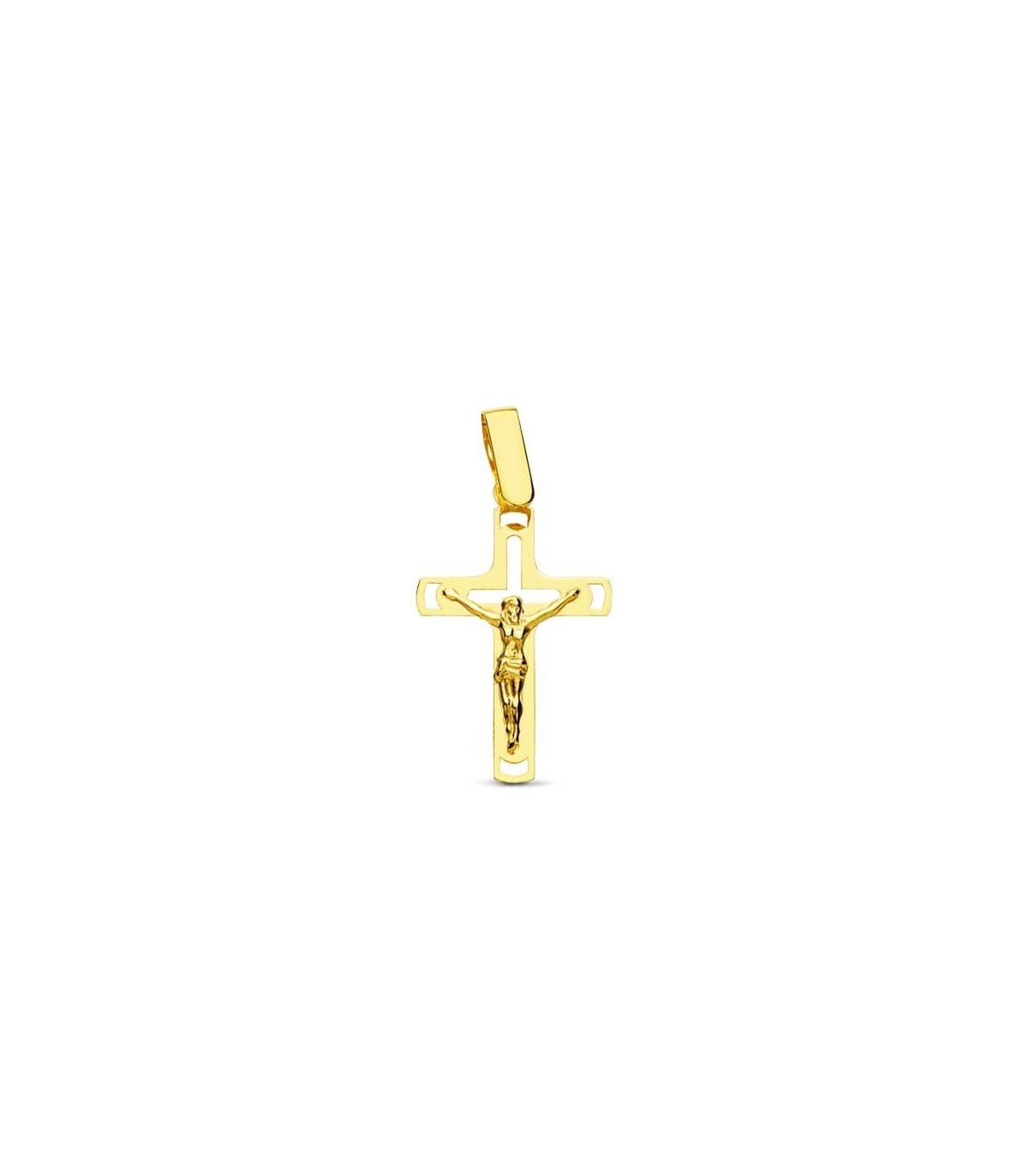 Cruz Cristo calada 20 mm, recta y plana | Cruces de oro bautizo o Comunión