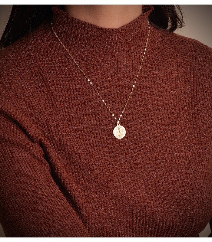 Collana catena da donna a maglia forzatina specchietto, brillantata - 2 mm 50 cm Oro 18kt