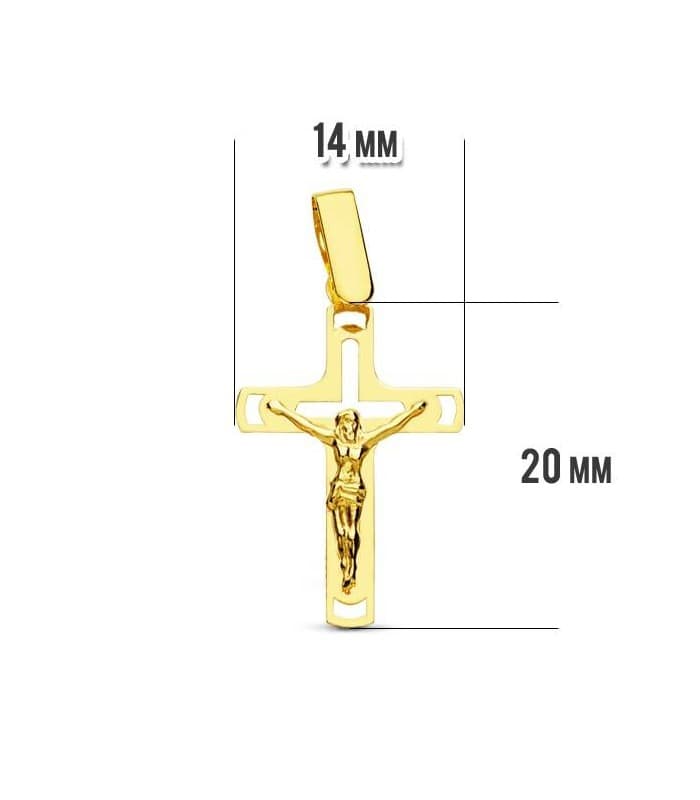 Cruz Cristo calada 20 mm, recta y plana | Cruces de oro bautizo o Comunión