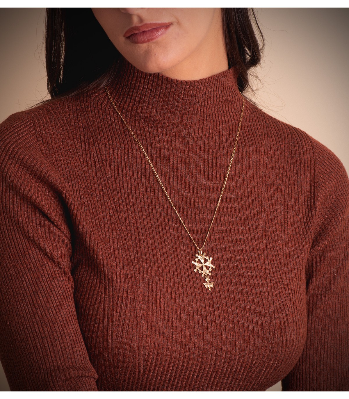 Colgante Cruz Huguenotte Oro 18K 40mm - joyas online - joyería de oro - cruz maltesa, hugonote, hugonota