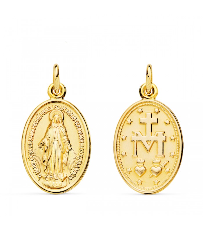 Medalla Milagrosa Oval en Oro 18K 25 mm - escapulario virgen milagrosa - medallas religiosas