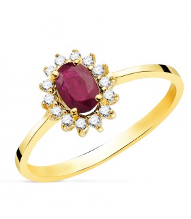 Bague avec Rubis et Diamants en or jaune 750, idéal pour femme et fiançailles