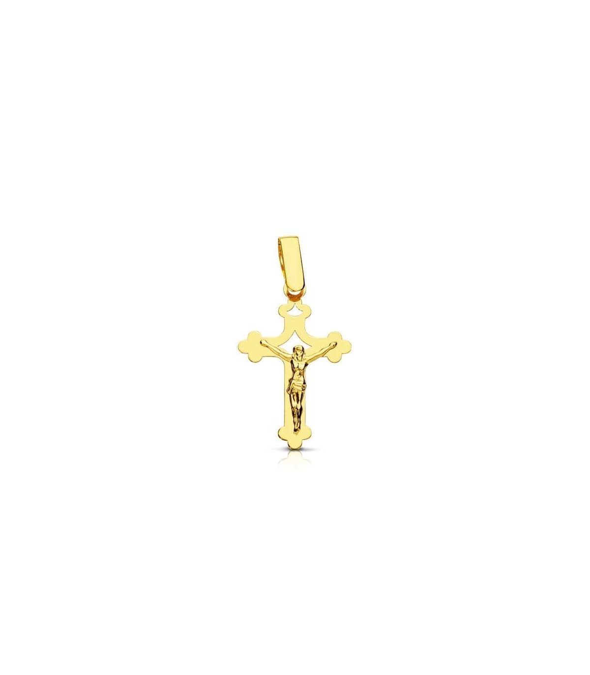 Croce Cristo traforata 18 carati 20mm, forma trilobata / a trifoglio - Croci battesimo