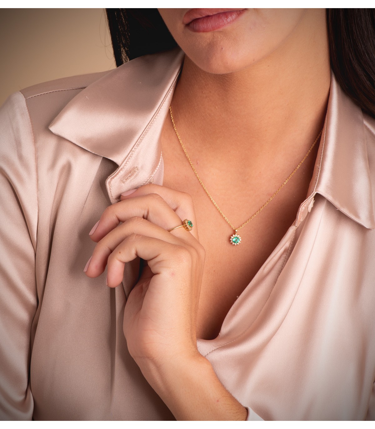 Smaragd Ring mit Diamanten 750 Gelbgold P30180-2OAES