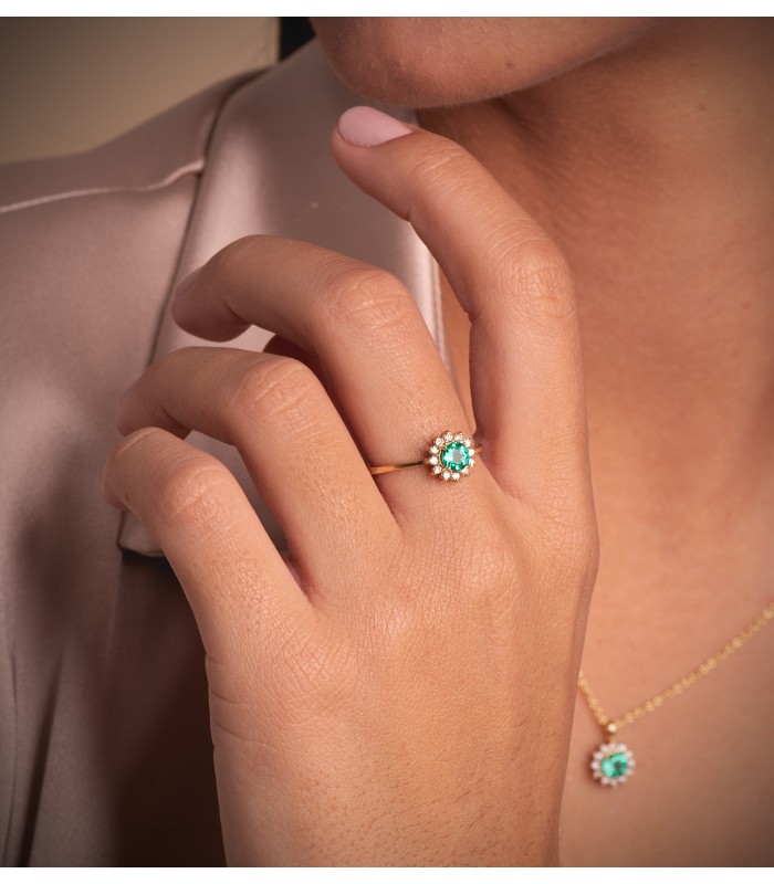 Bague Idril Or jaune 18K Diamants et Émeraude