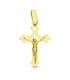 Cruz de oro amarillo con Cristo en brillo para mujer y comunión - Cruz trilobulada 23mm