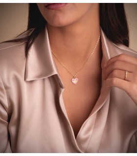 Médaille Coeur Ange Or 18K 14mm Rose, pendentif baptême, fête des mères