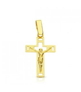 Kreuz mit Jesus 18K Gelbgold 19 mm | Kreuzanhänger für Taufe und Kommunion
