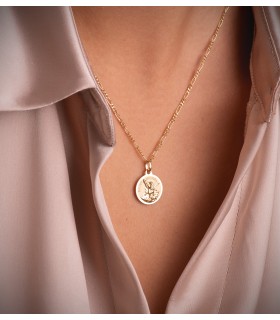 Medalla Saint Michel Oro 18K 16mm Brillo. Medallas religiosas para regalos de bautizo, comunión. Colgante San miguel.