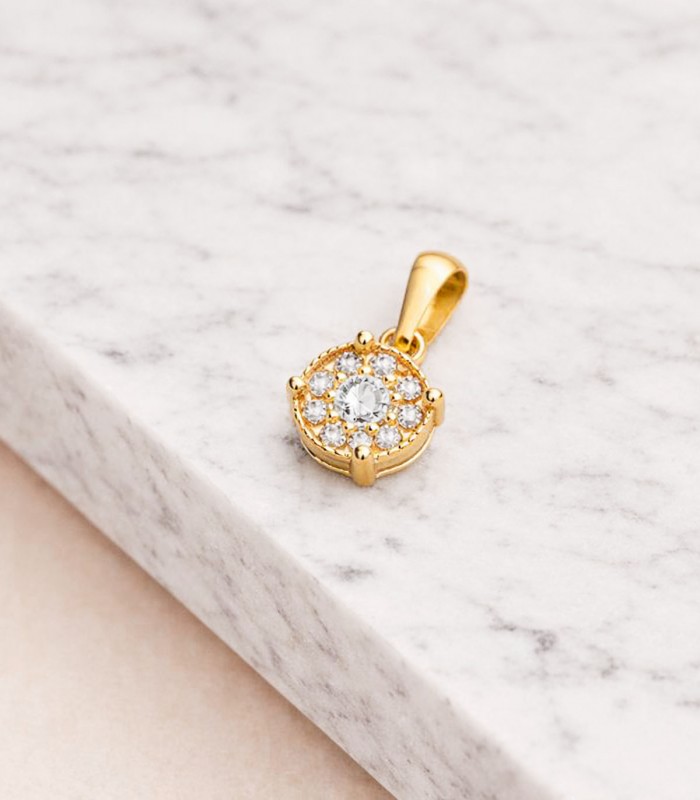 Ciondolo con diamanti in oro 750, motivo rotondo pavé, 0,180 Ct. | Collana con diamanti da donna