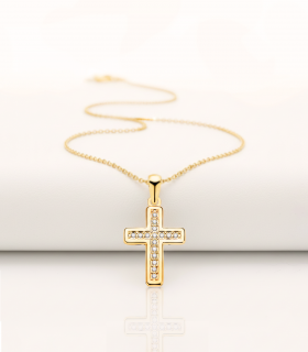 Cruz con circonitas Oro Amarillo 18K 19mm - collares cruz , cruces de oro mujer