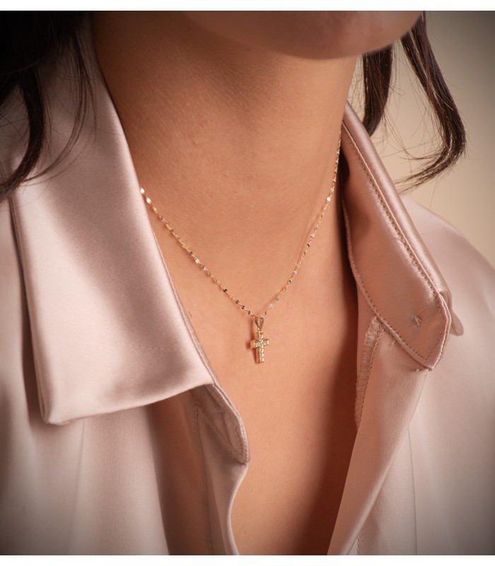 Damen Kreuz Gelbgold 18K & Zirkoniasteinen, Anhänger ca. 13,5 mm, 22468-OA