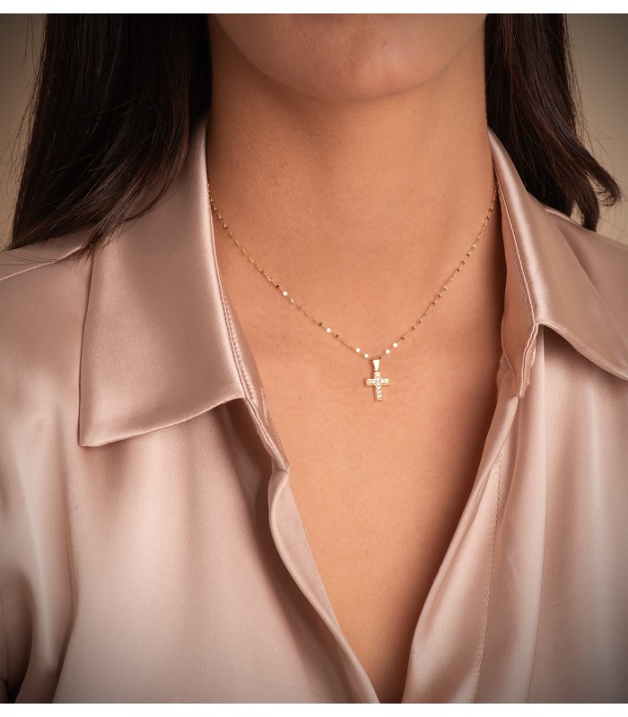 Pendentif croix or 750 & Oxydes de zirconium blancs - Bijoux pour femme et enfant