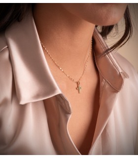 Cruz con piedras azules Oro 18K, colgante con circonitas de colores, ideal mujer o Comunión.