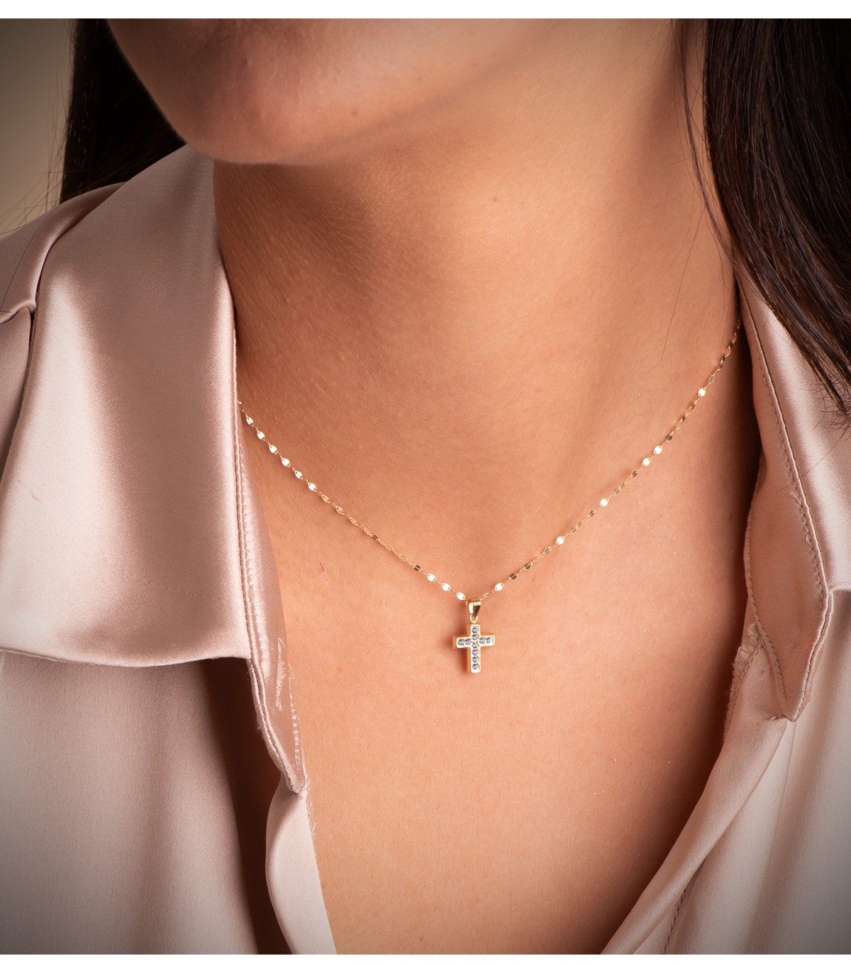 Croce con pietre blu Oro 18kt, ciondolo con zirconi colorati, ideale per donna o comunione.