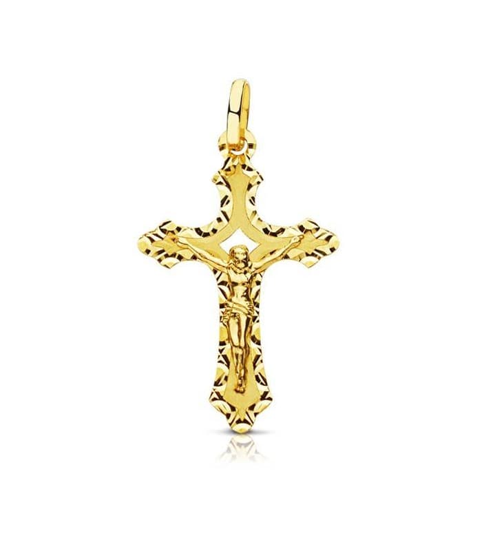 Croix sculptée Christ 18 Carats 25mm