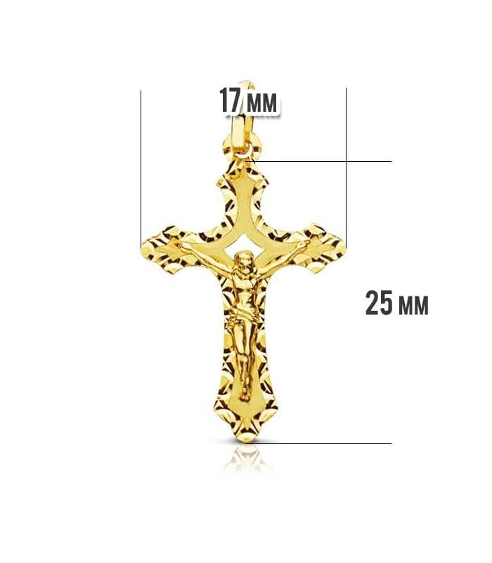 Croix sculptée Christ 18 Carats 25mm