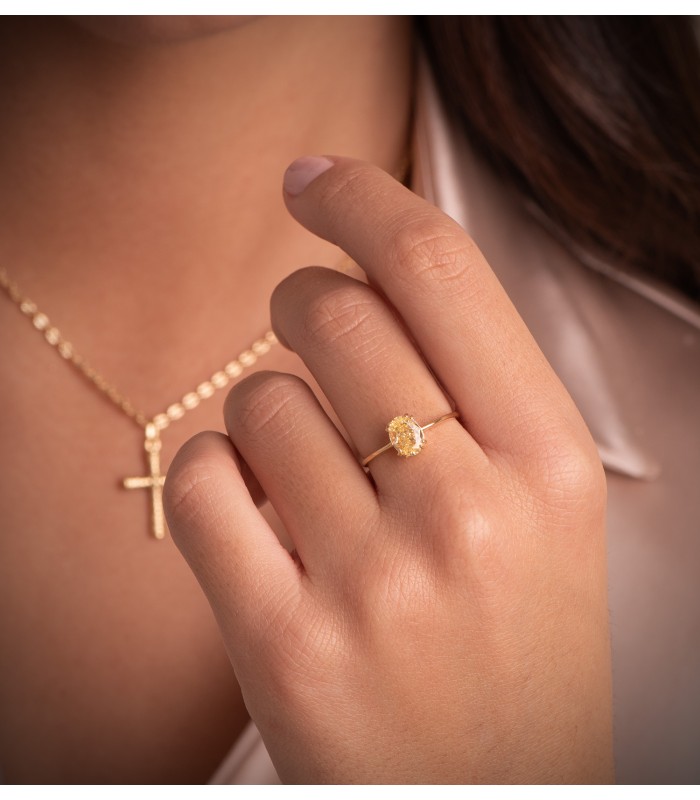 Bague pour femme avec pierre couleur jaune | Bagues en or 750 en ligne