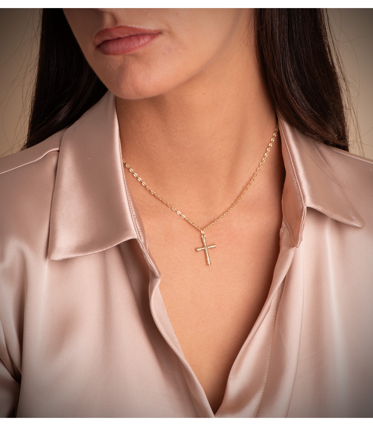 Croix bâton Filigrane Or 18 carats 22mm, collier avec croix femme