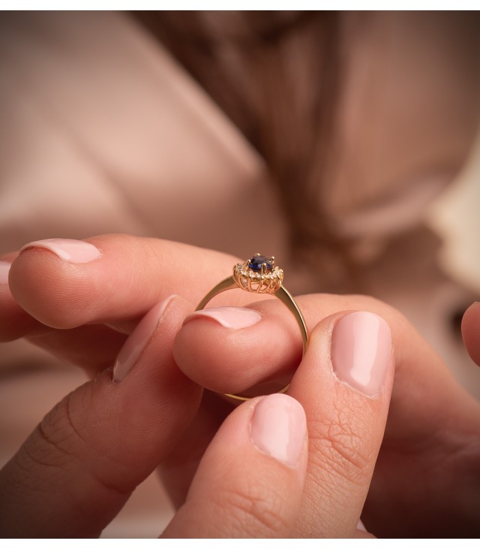 Bague Jasmin Saphir et Diamants Or jaune 18K. Bagues fiançailles pour femme