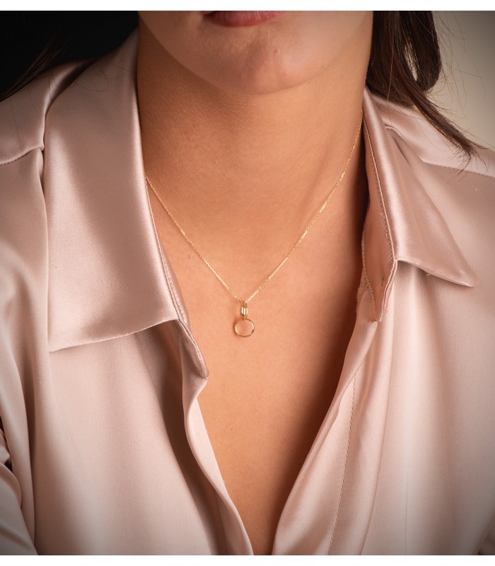 Ciondolo Anelli nuziale oro giallo 18kt, due fedi intrecciate 9 mm - Gioielli e collane donna