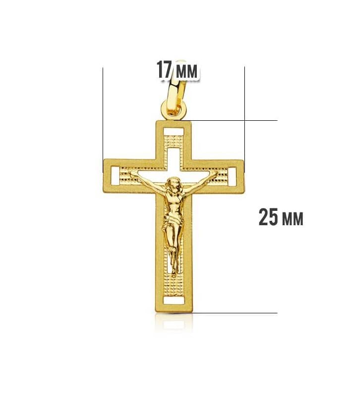 Kreuz mit Jesus aus Gelbgold 750, 25 mm, mattiert – religiöses Kruzifix und Schmuck