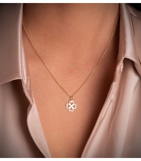 Pendentif porte-bonheur trèfle en or jaune 750, 14 mm. Pendentifs pour femmes.