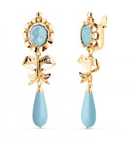 Orecchini pendenti da donna in oro 18kt, modello Sherezade con goccia turchese