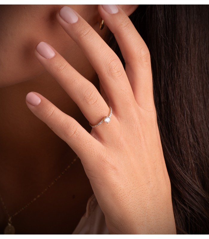 Anelli donna, ideale fidanzamento - Anello Solitario Milense Oro bicolore 18 Kt