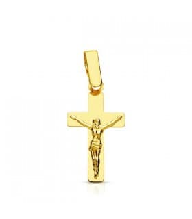 Kleiner Kreuzanhänger 18 mm – Goldkreuz 18K, flach und glanz – Geschenk zur Taufe, Kommunion und Konfirmation