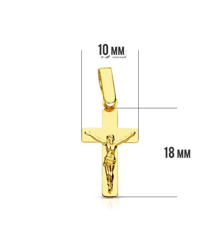 Kleiner Kreuzanhänger 18 mm – Goldkreuz 18K, flach und glanz – Geschenk zur Taufe, Kommunion und Konfirmation