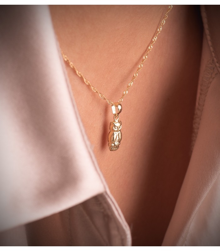 Eule Charm-Anhänger aus 750er Gelbgold 18K, 14mm - Weisheit und Schutz