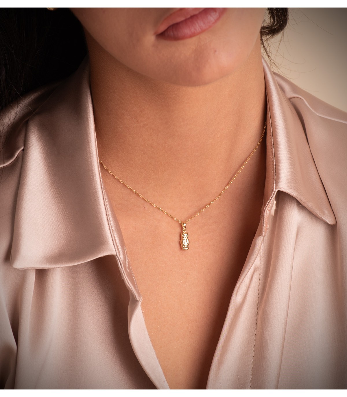 Ciondolo Gufo oro giallo 18kt 14mm, ciondoli donna e uomo, regalo laurea portafortuna.